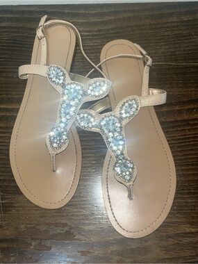 Jessica Simpson Rose Gold Jeweled T-Strap Sandals
